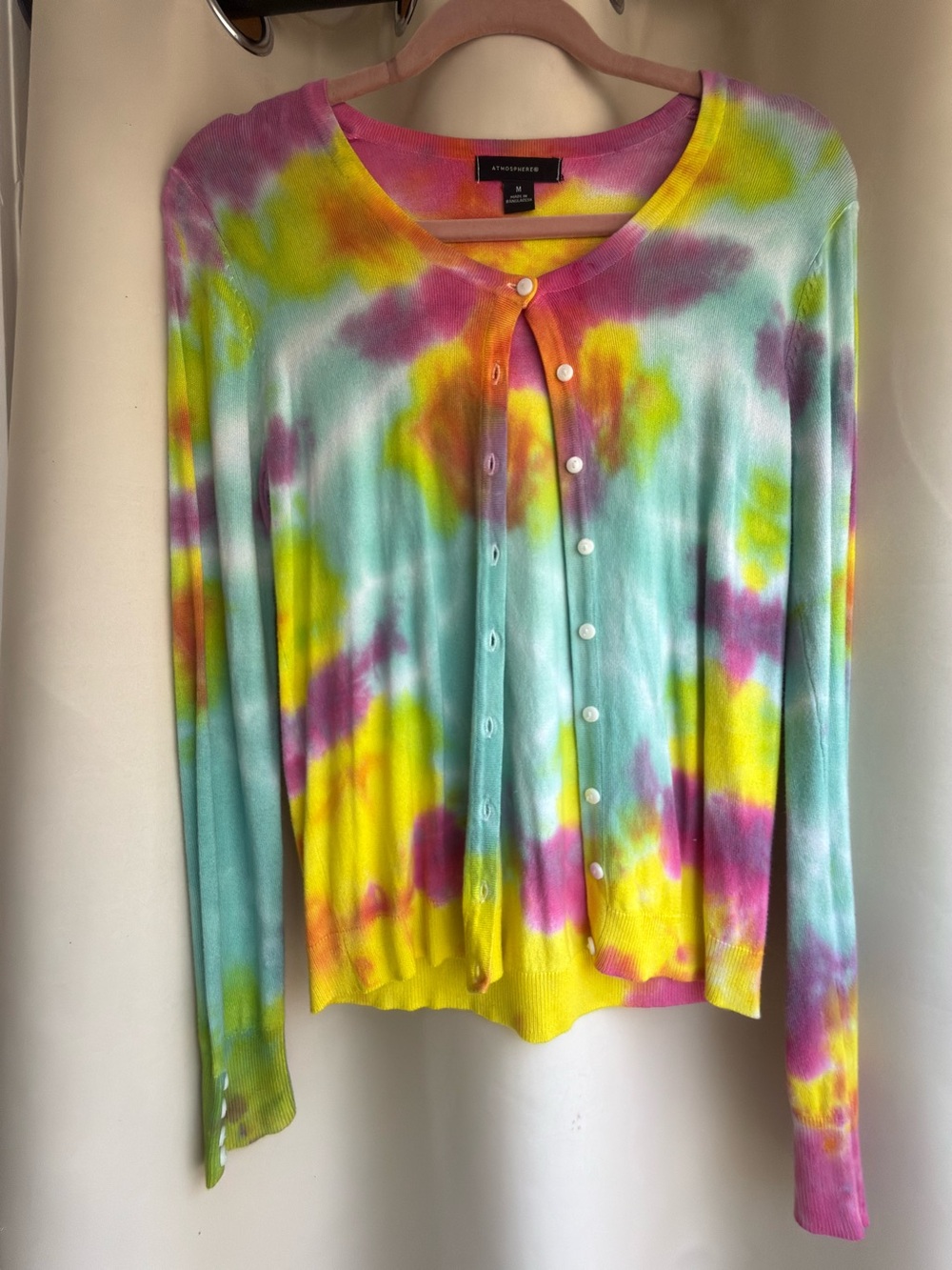 Atmosphere Pastel Tie-Dye Cardigan in Aqua, Yellow & Pink